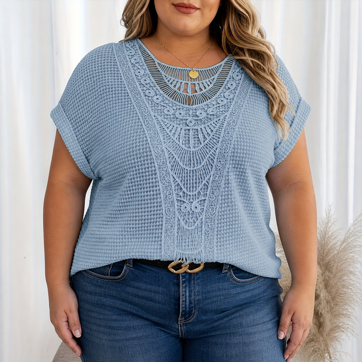 Celeste | Plus Size Waffle Knit Crochet Lace Top for Women