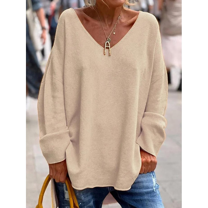 Willow Relaxed V-Neck Pullover Sweater for Women