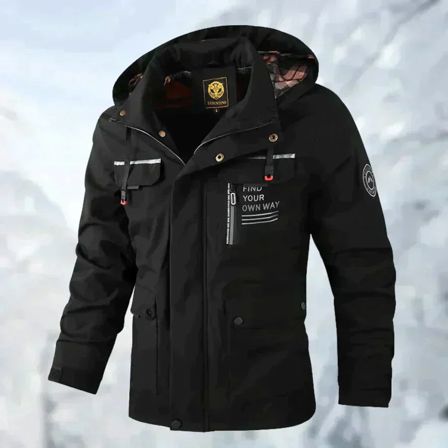 Men's Waterproof Hooded Winter Jacket with Multiple Pockets