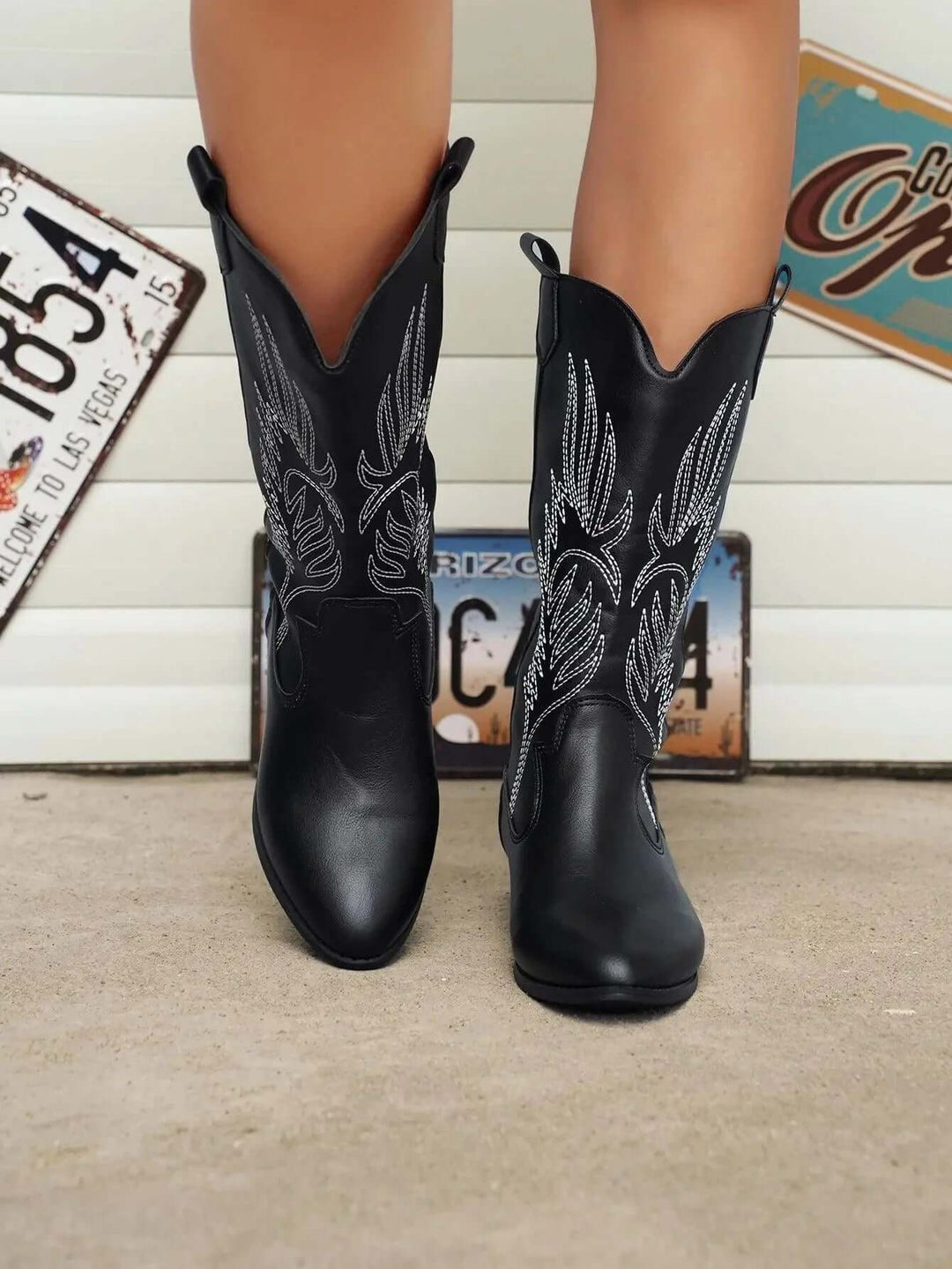 Lennox Women's Metallic Gold Western Cowboy Boots with Embroidered Stitch Detail