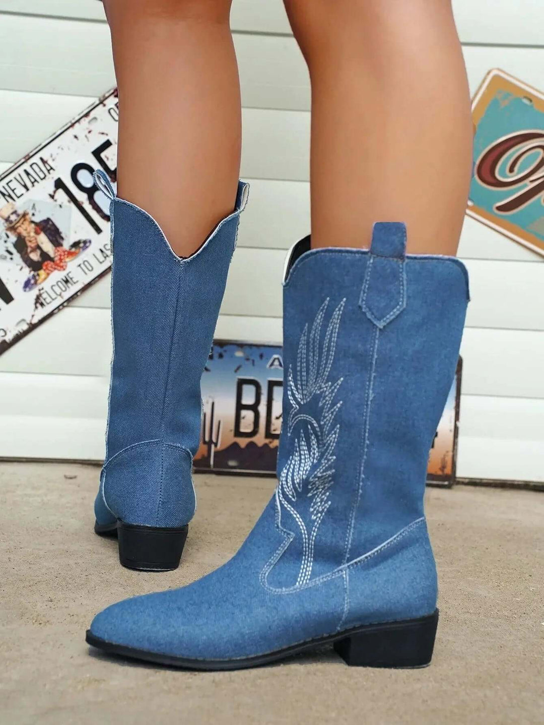 Lennox Women's Metallic Gold Western Cowboy Boots with Embroidered Stitch Detail