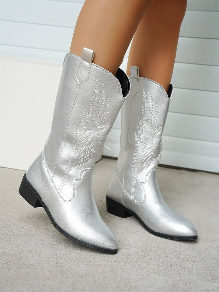 Lennox Women's Metallic Gold Western Cowboy Boots with Embroidered Stitch Detail