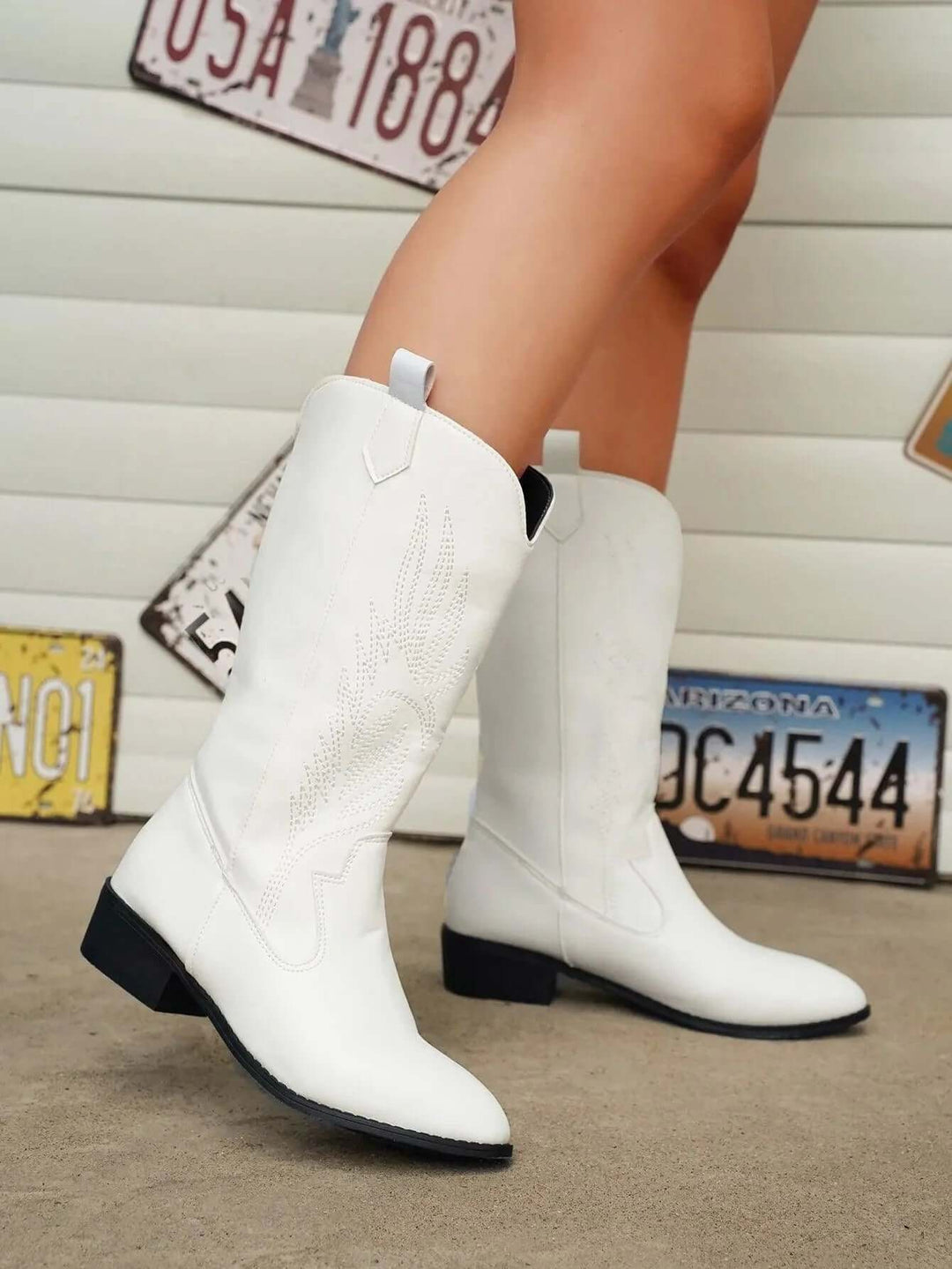 Lennox Women's Metallic Gold Western Cowboy Boots with Embroidered Stitch Detail
