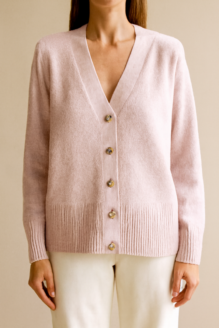 Leona Women's Knit Cardigan with Gold Heart Buttons in Pink