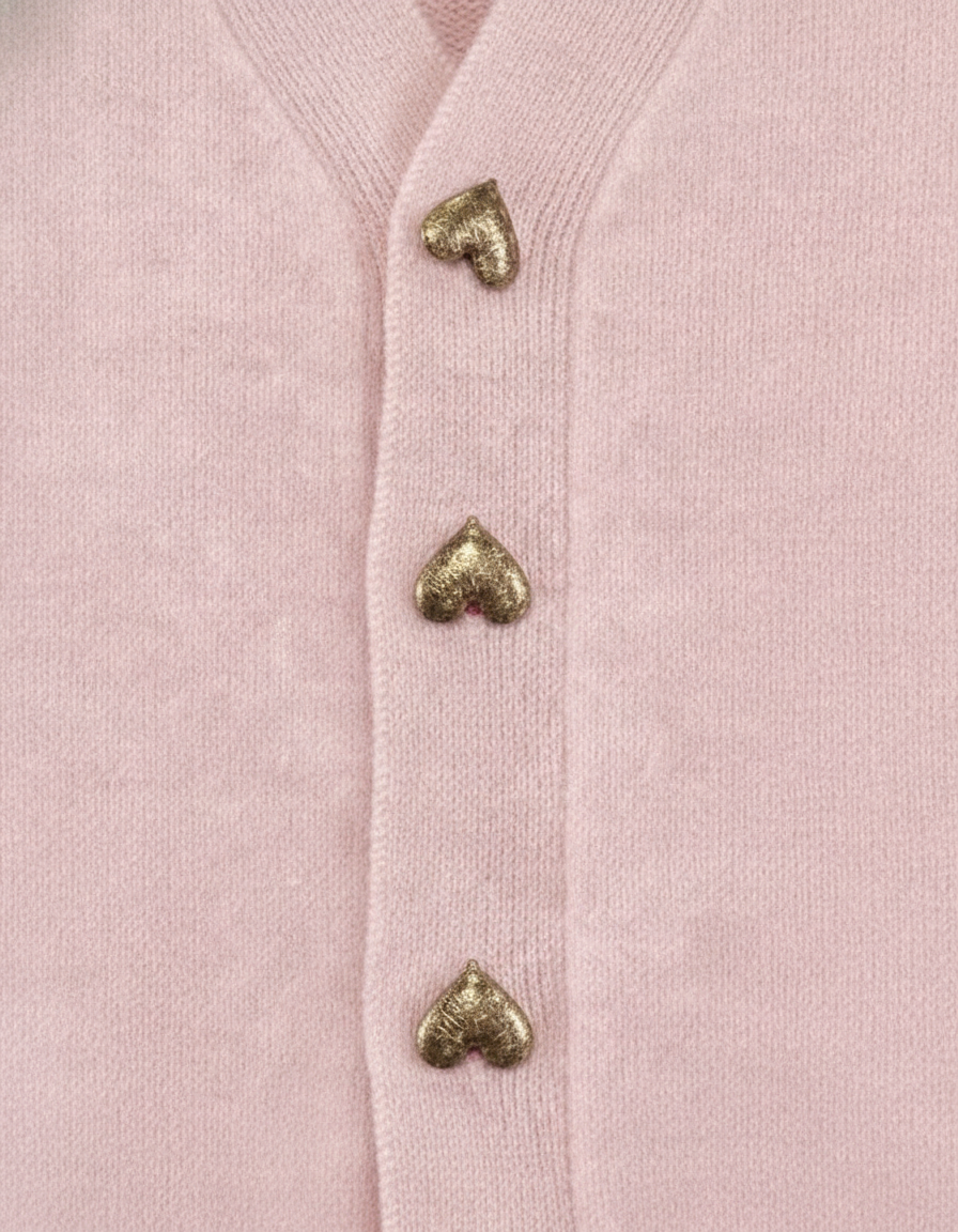 Leona Women's Knit Cardigan with Gold Heart Buttons in Pink