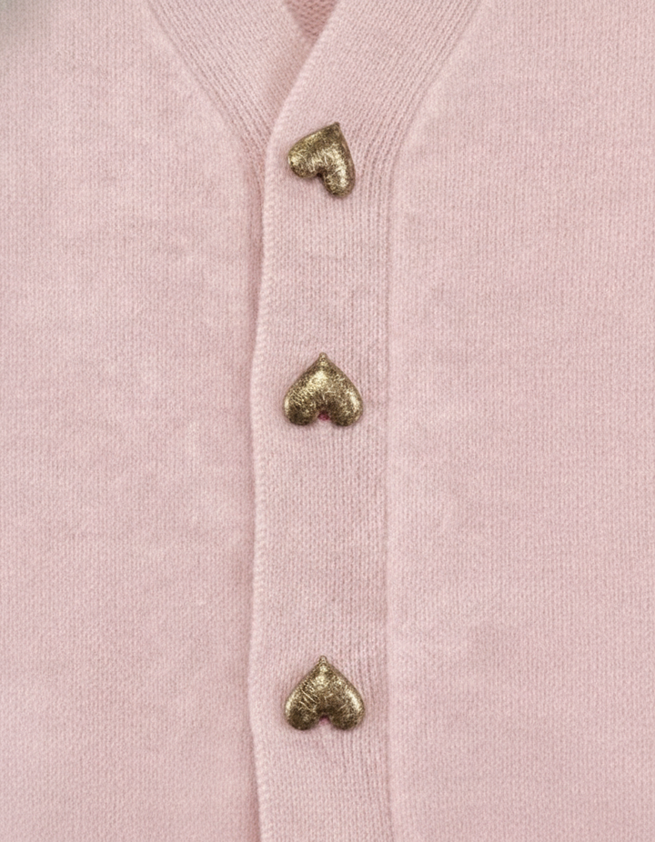 Leona Women's Knit Cardigan with Gold Heart Buttons in Pink