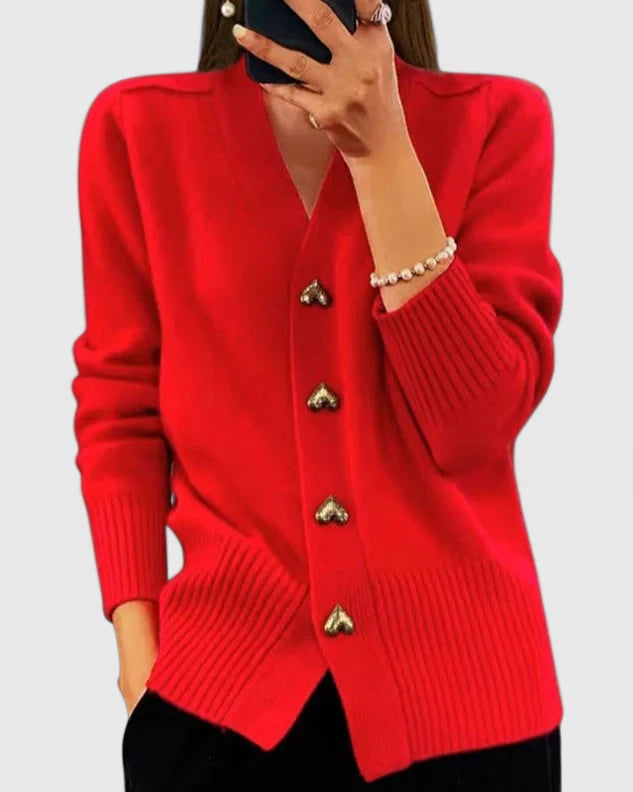Leona Women's Knit Cardigan with Gold Heart Buttons in Pink