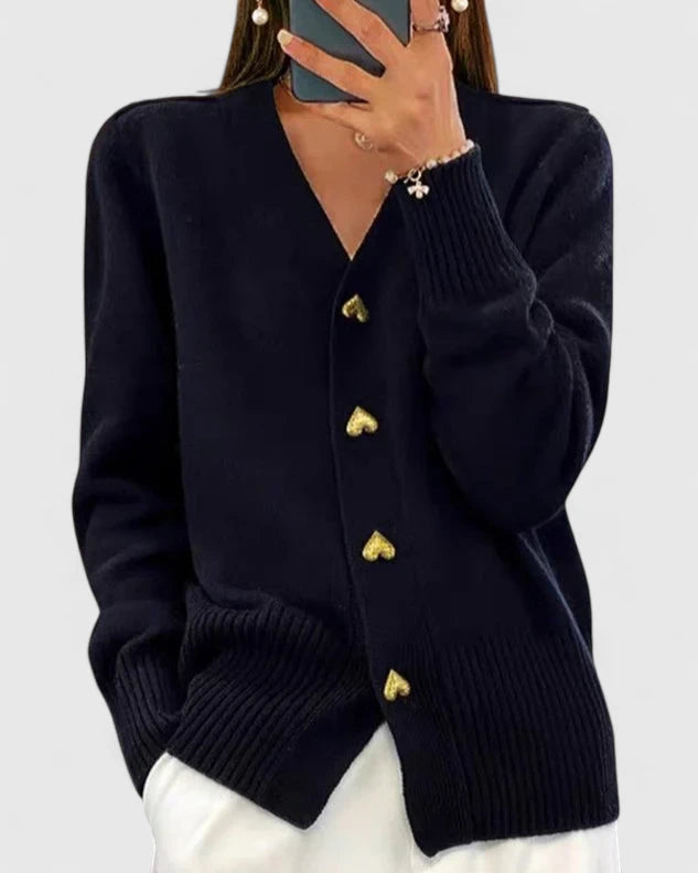 Leona Women's Knit Cardigan with Gold Heart Buttons in Pink