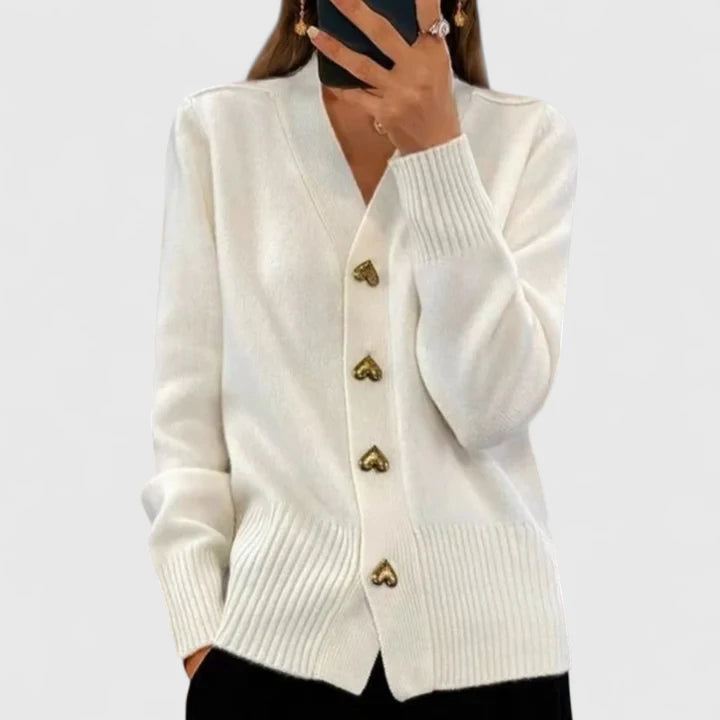Leona Women's Knit Cardigan with Gold Heart Buttons in Pink