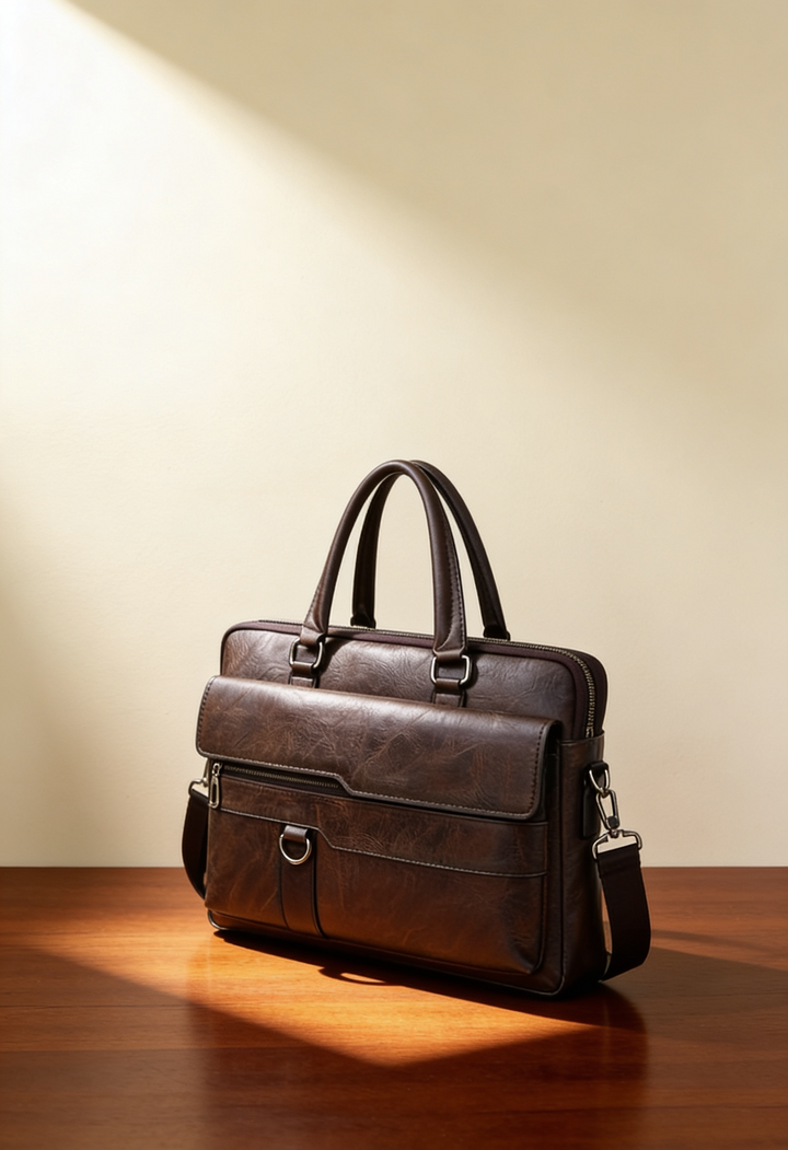 Zurich Brown Leather Briefcase Bag with Adjustable Shoulder Strap
