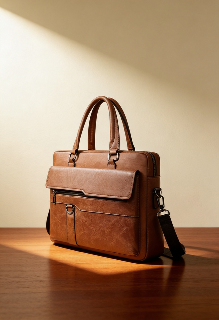 Zurich Brown Leather Briefcase Bag with Adjustable Shoulder Strap