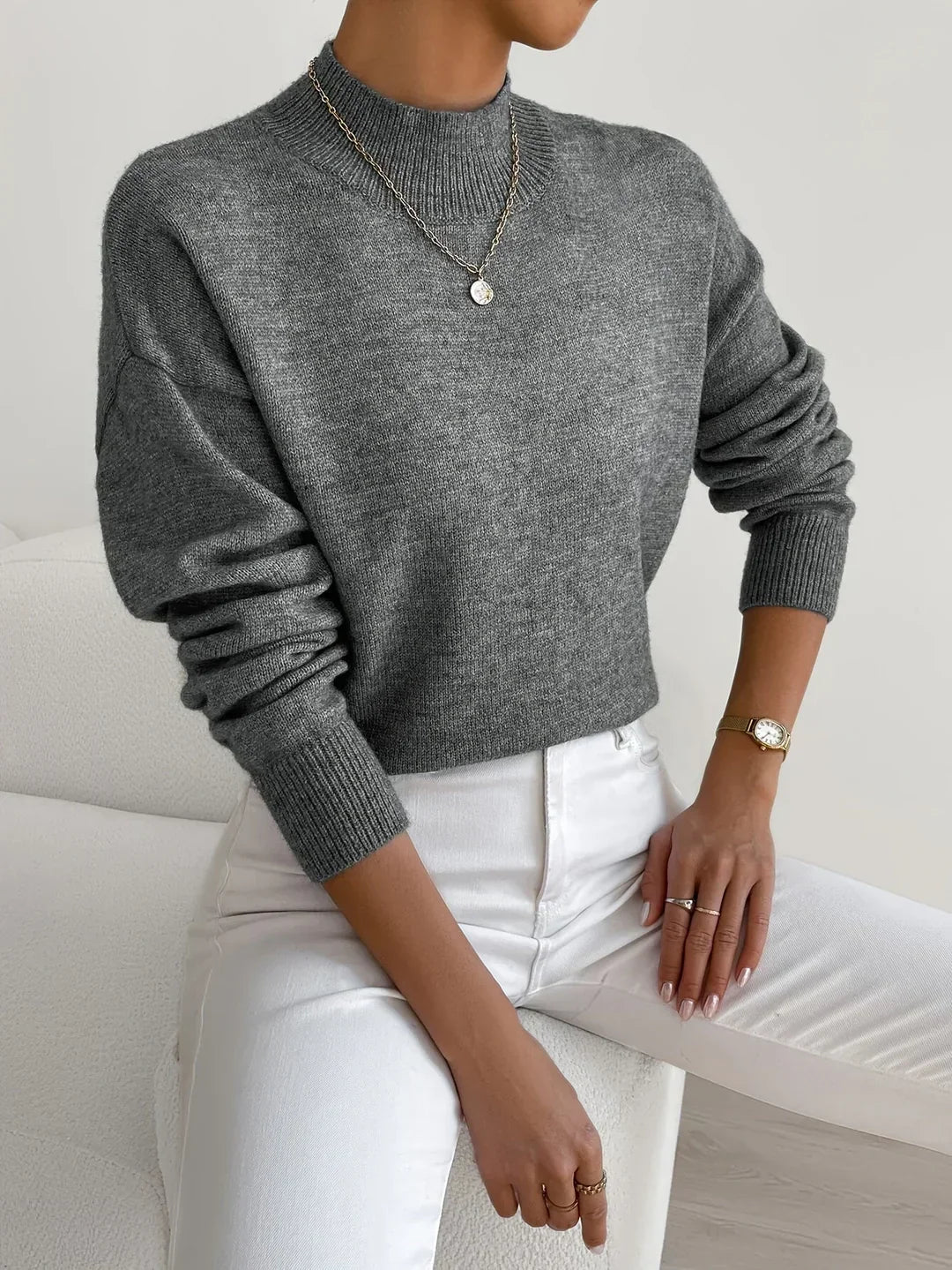 Women's Classic Mock Turtleneck Knit Sweater in Sage Green