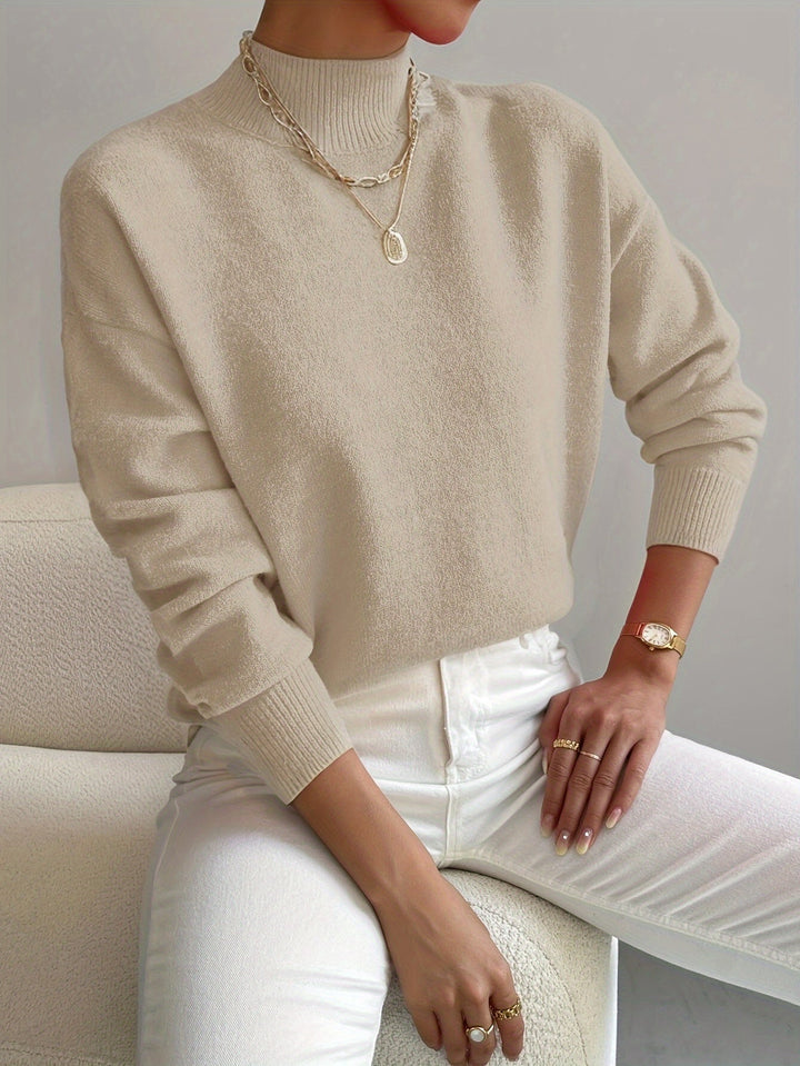 Women's Classic Mock Turtleneck Knit Sweater in Sage Green
