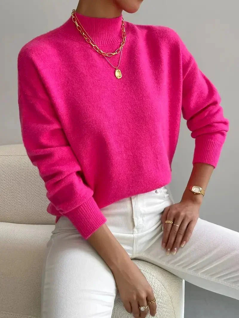 Women's Classic Mock Turtleneck Knit Sweater in Sage Green