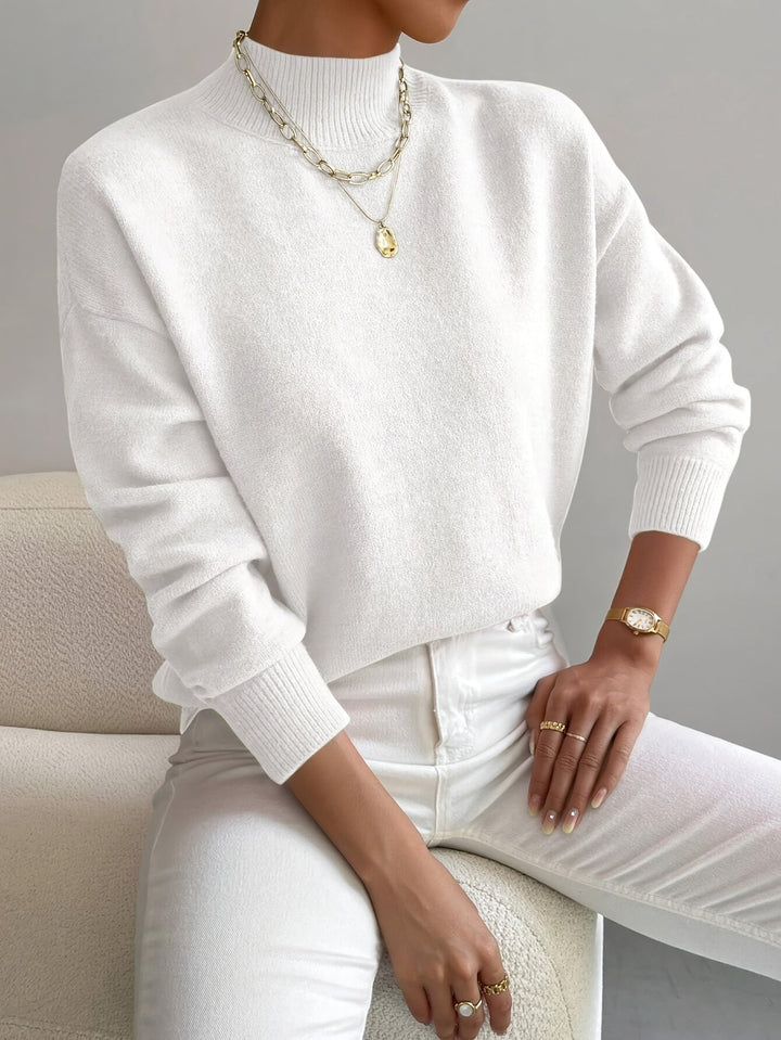 Women's Classic Mock Turtleneck Knit Sweater in Sage Green
