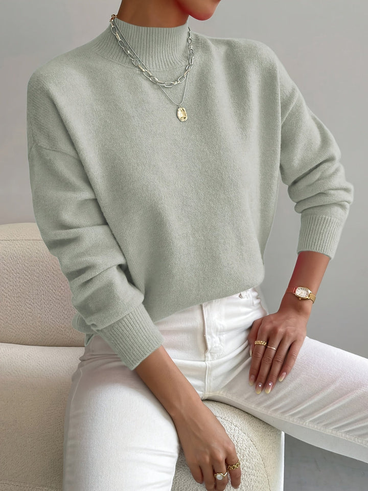 Women's Classic Mock Turtleneck Knit Sweater in Sage Green