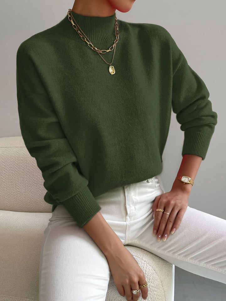 Women's Classic Mock Turtleneck Knit Sweater in Sage Green