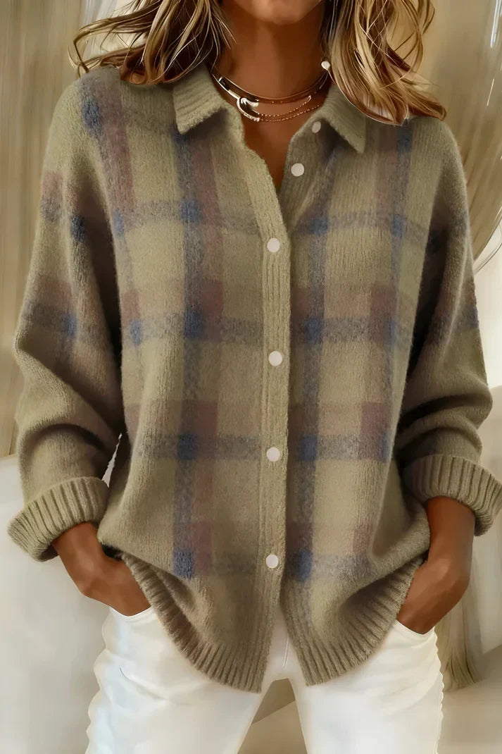Women's Plaid Button-Front Knit Cardigan in Blue and Orange