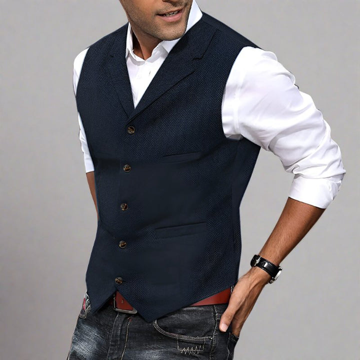 Men's Herringbone Suit Vest with Notch Lapel and Button Front in Red
