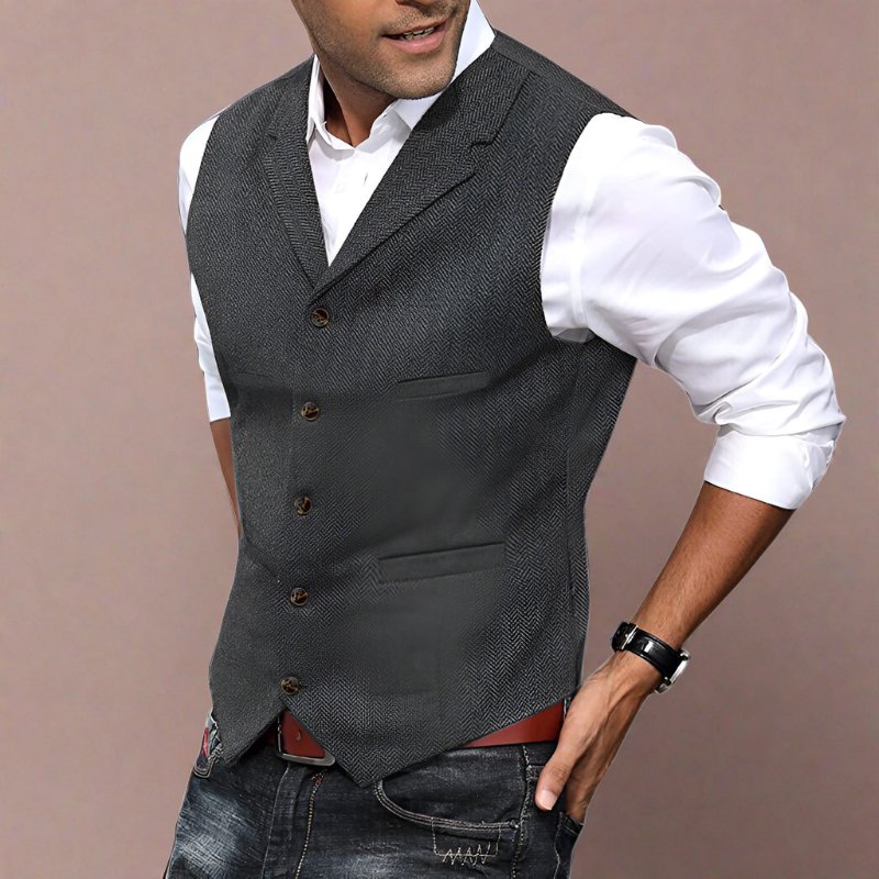 Men's Herringbone Suit Vest with Notch Lapel and Button Front in Red