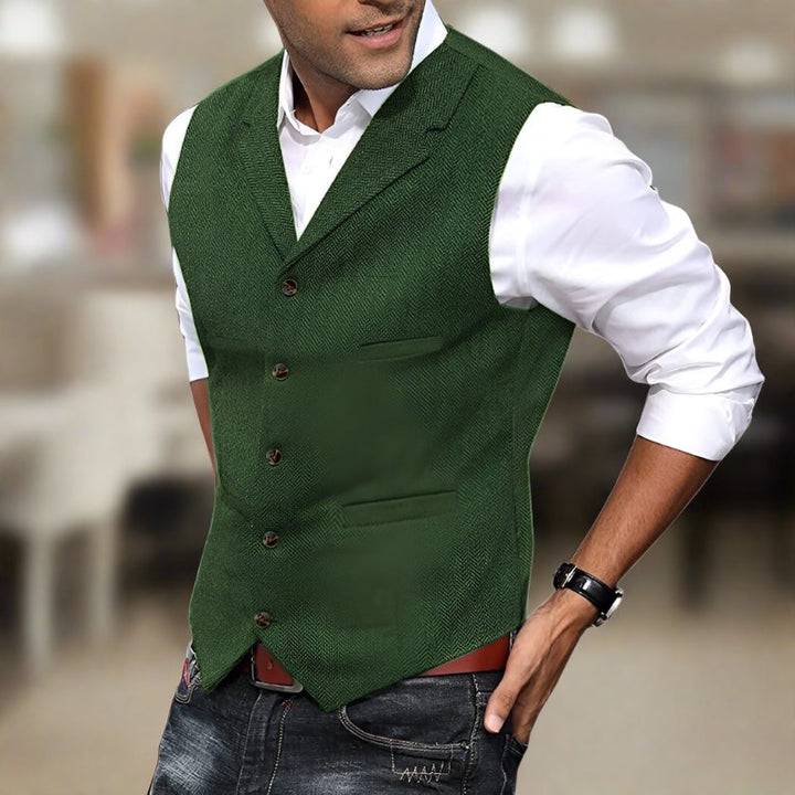 Men's Herringbone Suit Vest with Notch Lapel and Button Front in Red
