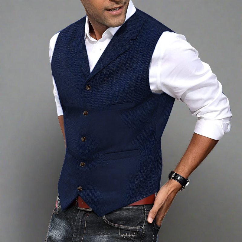 Men's Herringbone Suit Vest with Notch Lapel and Button Front in Red
