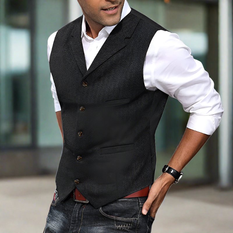 Men's Herringbone Suit Vest with Notch Lapel and Button Front in Red