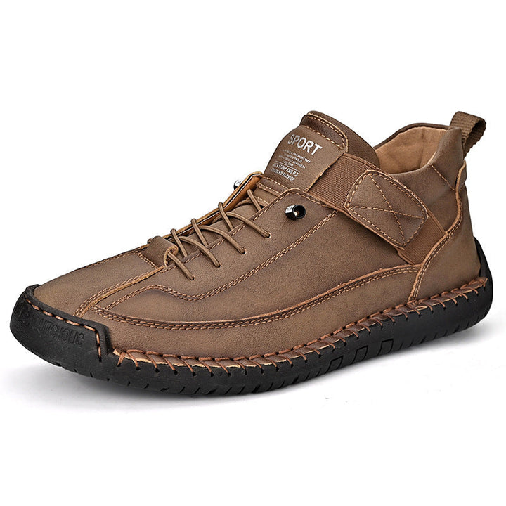 Men's Lace-Up Casual Leather Sneakers with Hand-Stitched Welt Detail