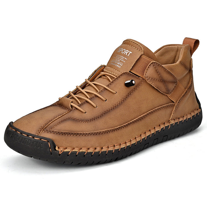 Men's Lace-Up Casual Leather Sneakers with Hand-Stitched Welt Detail