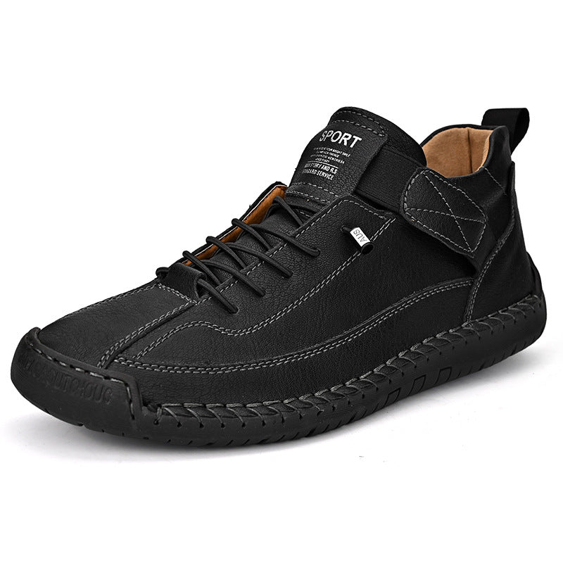 Men's Lace-Up Casual Leather Sneakers with Hand-Stitched Welt Detail