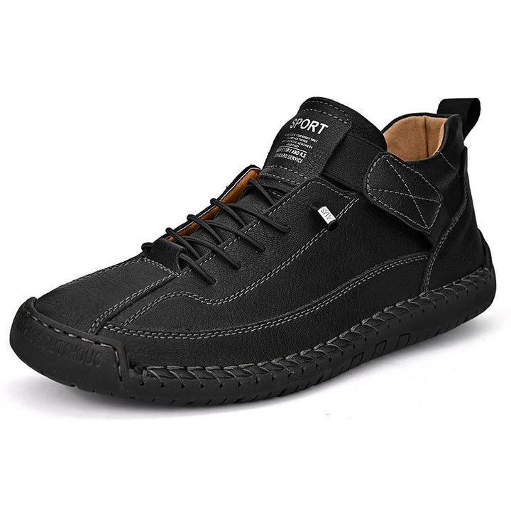 Men's Lace-Up Casual Leather Sneakers with Hand-Stitched Welt Detail