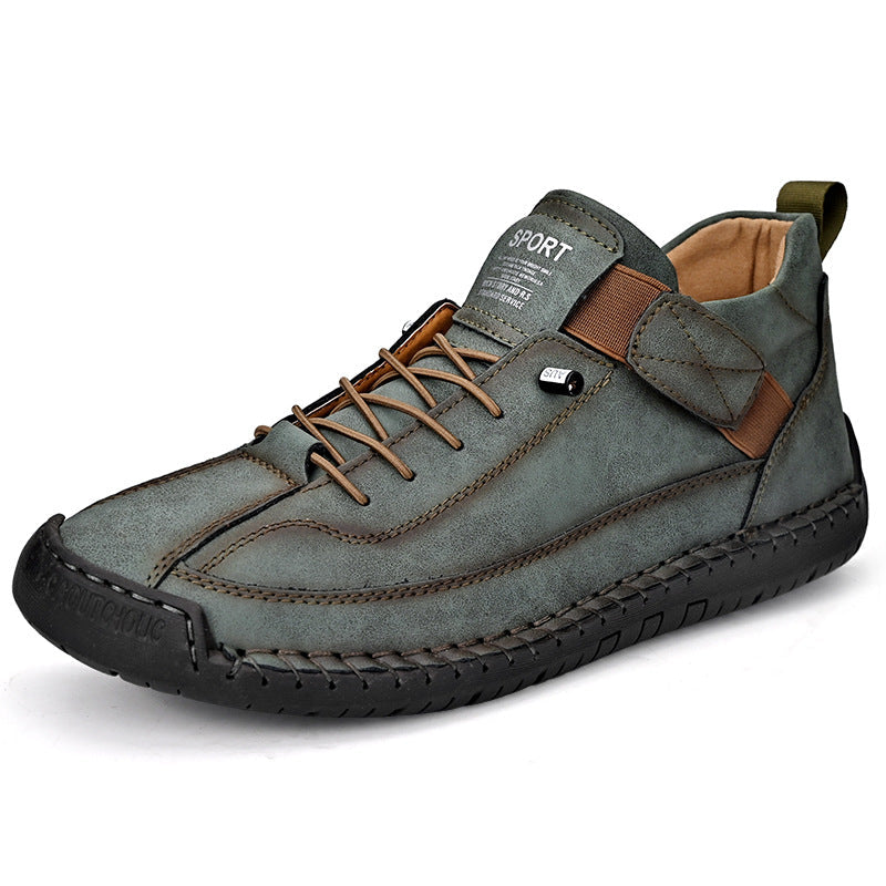 Men's Lace-Up Casual Leather Sneakers with Hand-Stitched Welt Detail