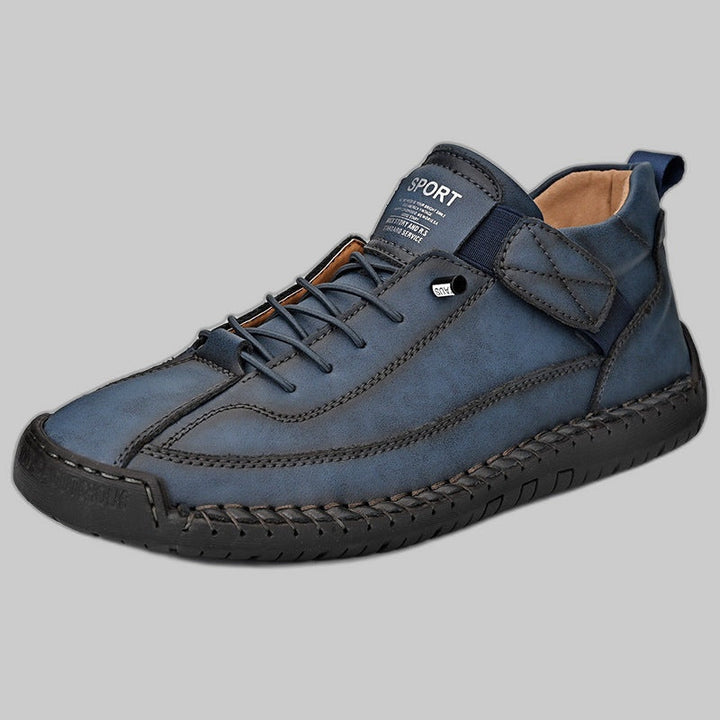 Men's Lace-Up Casual Leather Sneakers with Hand-Stitched Welt Detail