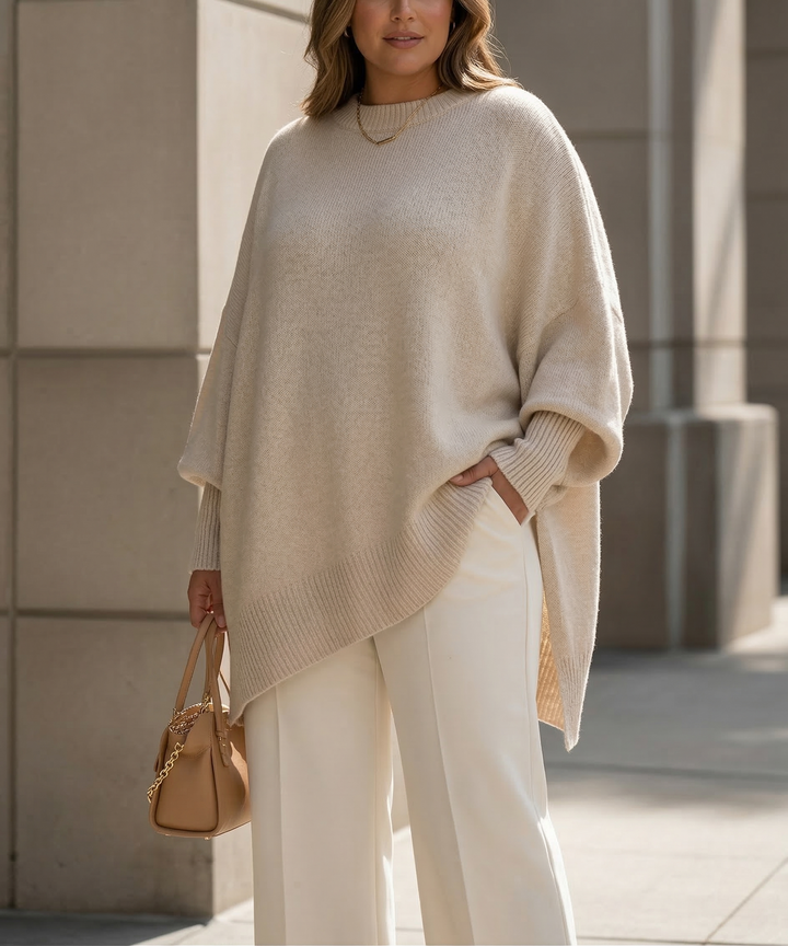 Beatrix Oversized Knit Poncho Sweater in Oatmeal