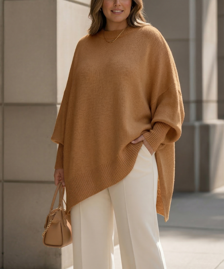 Beatrix Oversized Knit Poncho Sweater in Oatmeal