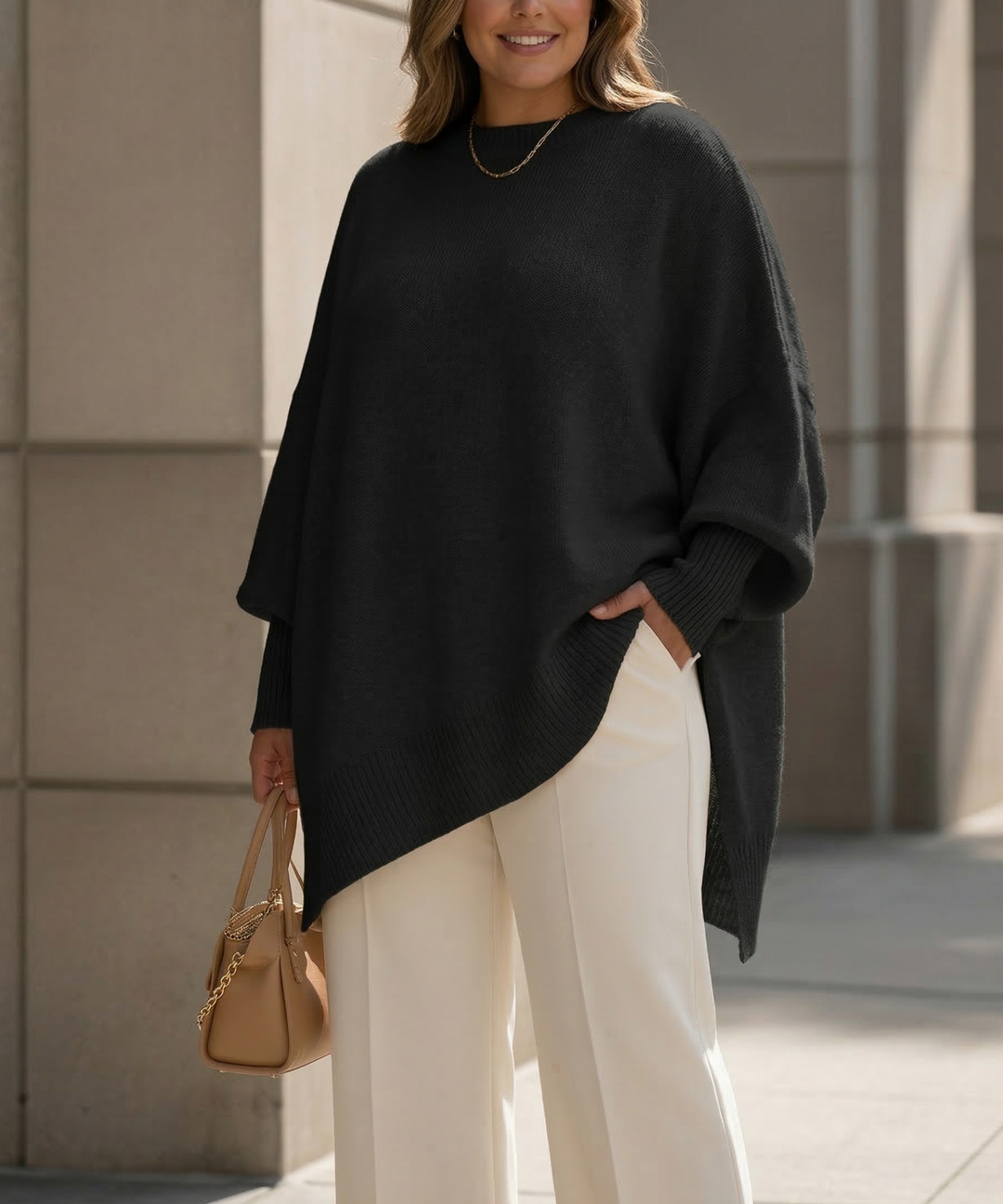 Beatrix Oversized Knit Poncho Sweater in Oatmeal