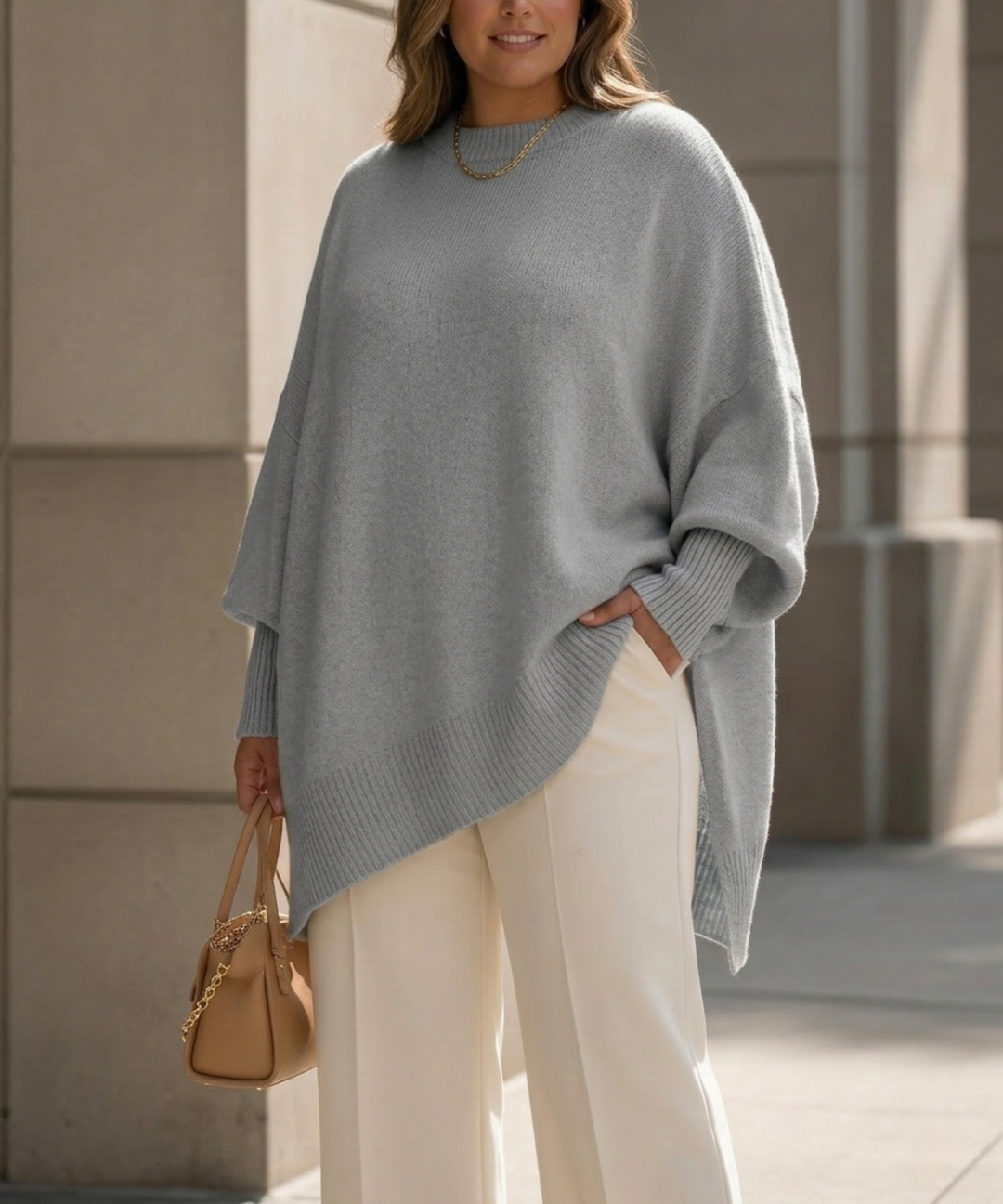 Beatrix Oversized Knit Poncho Sweater in Oatmeal