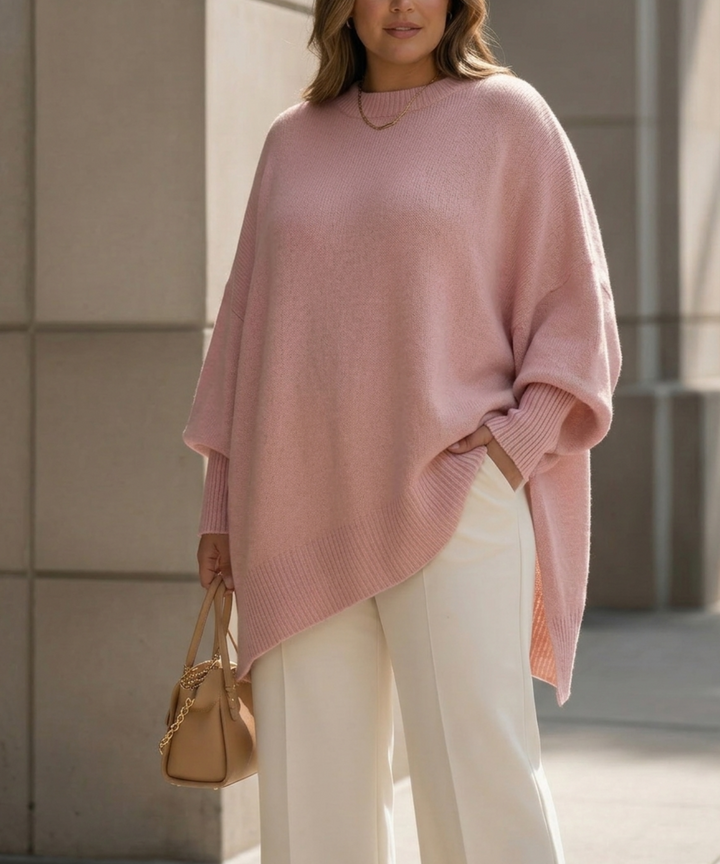 Beatrix Oversized Knit Poncho Sweater in Oatmeal
