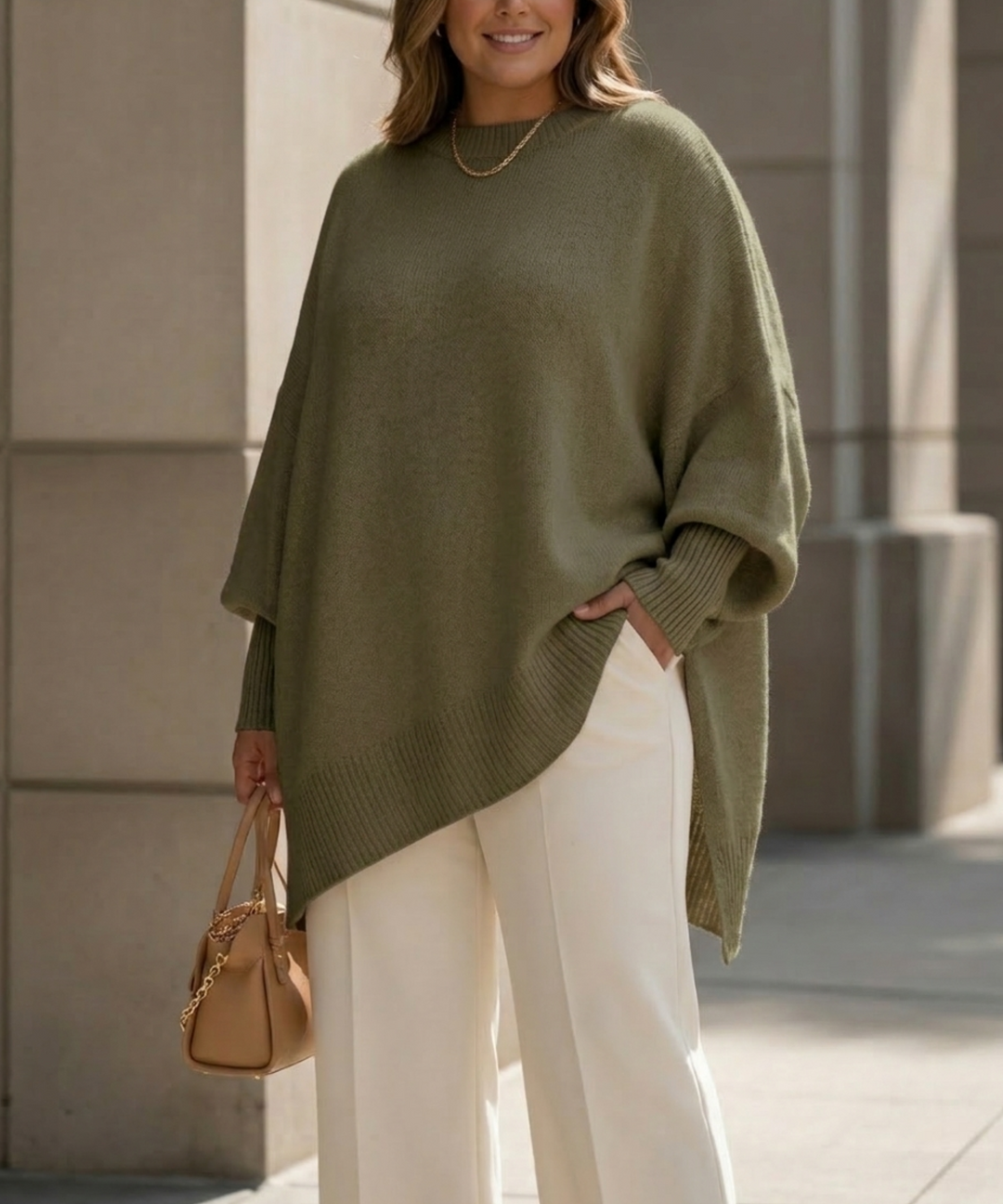 Beatrix Oversized Knit Poncho Sweater in Oatmeal