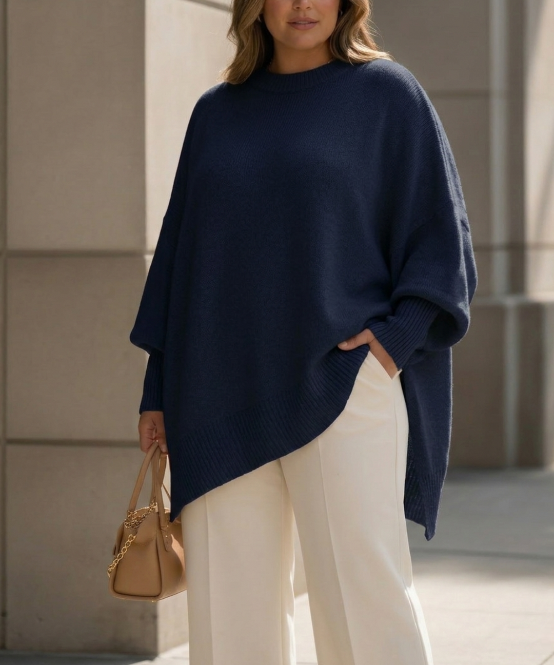Beatrix Oversized Knit Poncho Sweater in Oatmeal