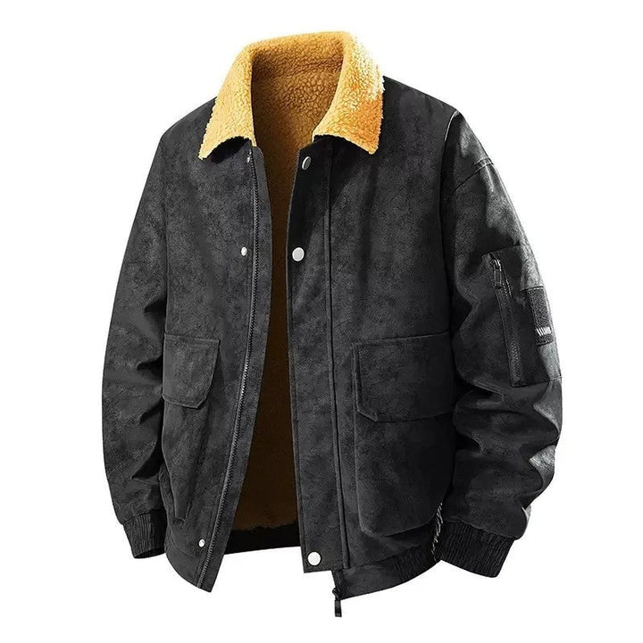 Ravelle Men's Shearling Collar Suede-Texture Aviator Jacket