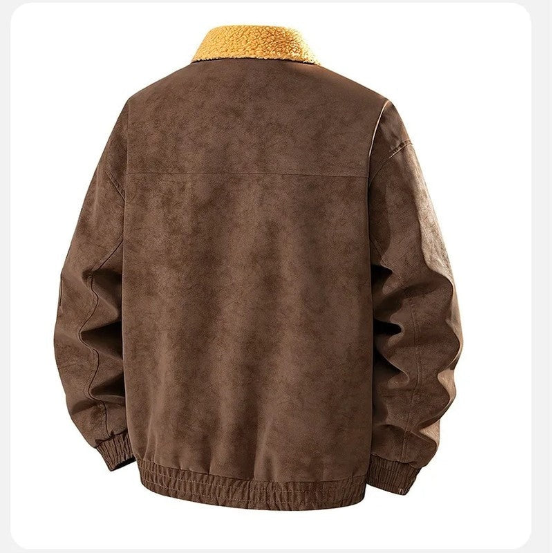 Ravelle Men's Shearling Collar Suede-Texture Aviator Jacket