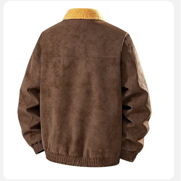 Ravelle Men's Shearling Collar Suede-Texture Aviator Jacket