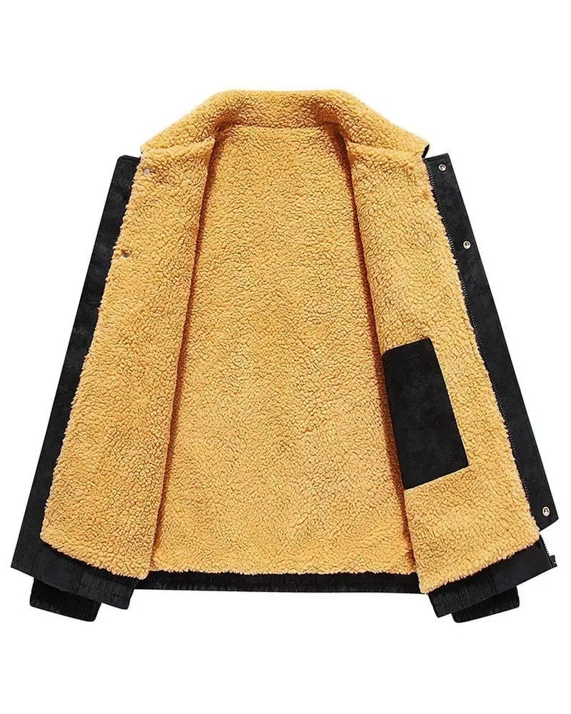 Ravelle Men's Shearling Collar Suede-Texture Aviator Jacket
