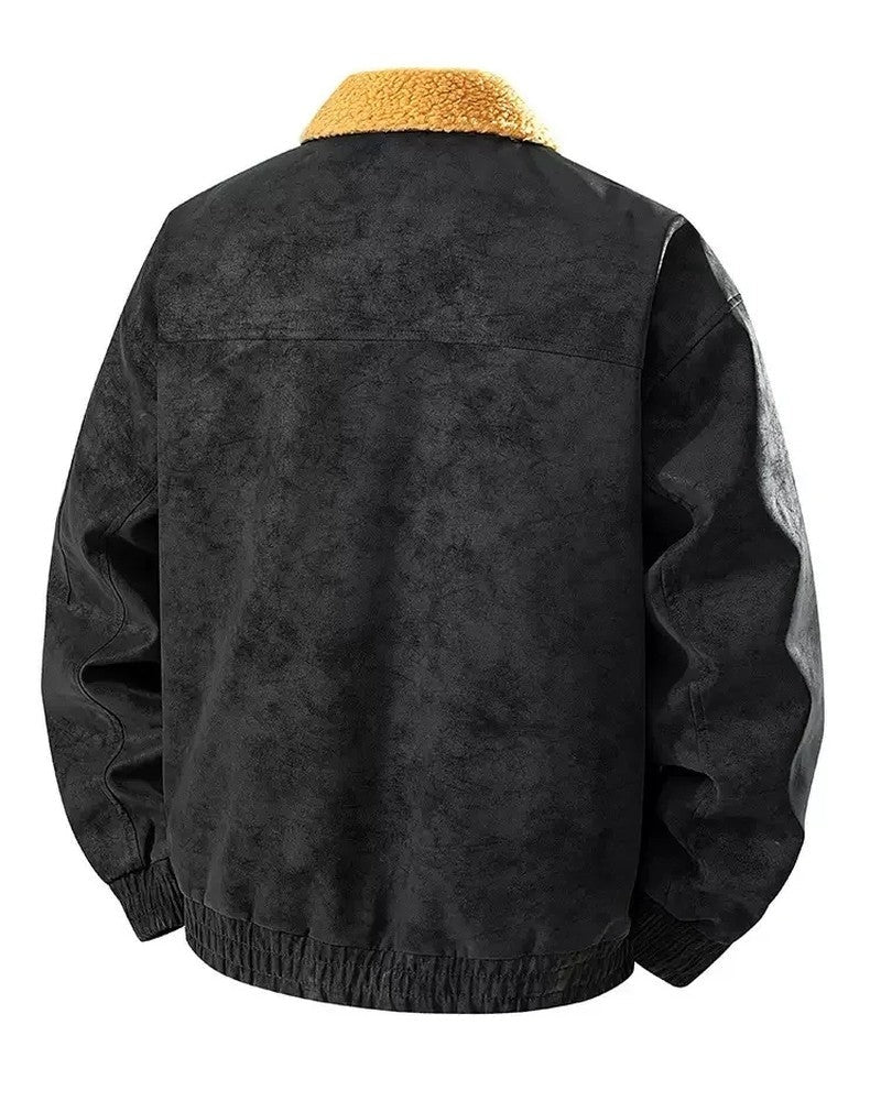 Ravelle Men's Shearling Collar Suede-Texture Aviator Jacket
