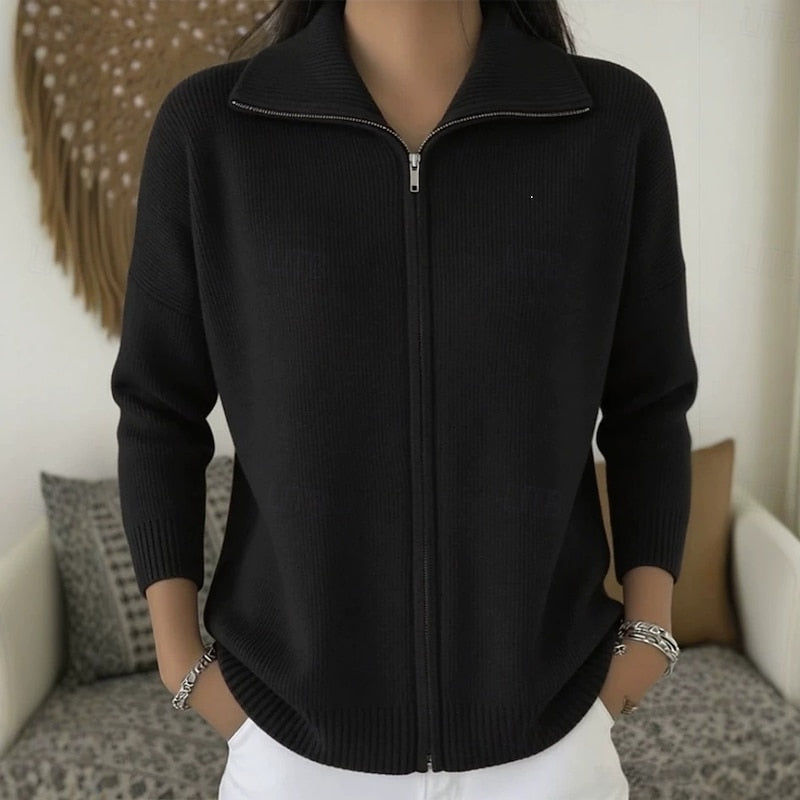 Ruby | Zip-Up Knit Cardigan with Stand Collar for Women