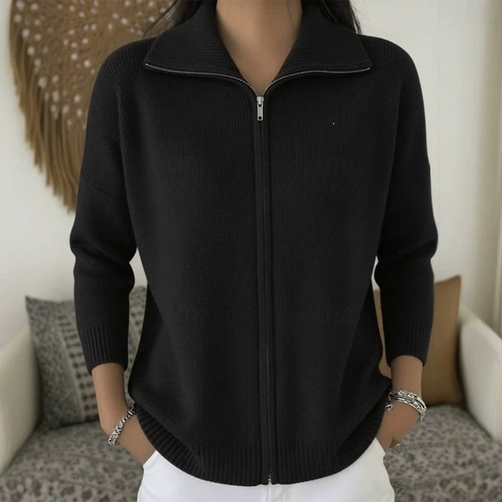 Ruby | Zip-Up Knit Cardigan with Stand Collar for Women