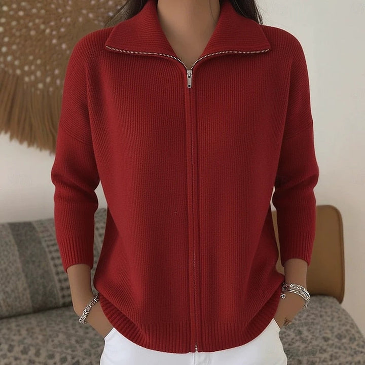 Ruby | Zip-Up Knit Cardigan with Stand Collar for Women
