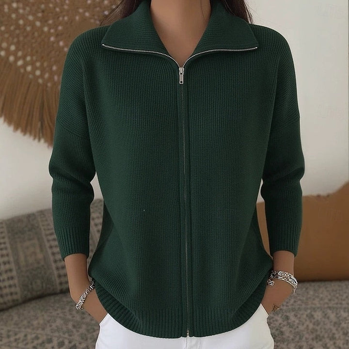 Ruby | Zip-Up Knit Cardigan with Stand Collar for Women