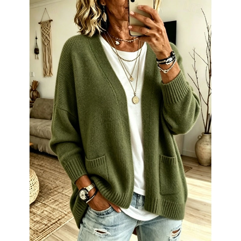 Iris Relaxed Open-Front Knit Cardigan with Pockets